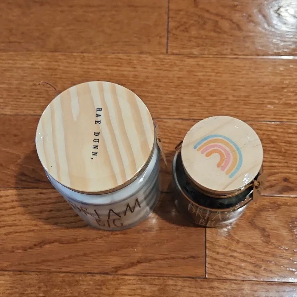 New Rae Dunn 60 Cotton Balls and 80 Elastic Hair Bands in Jars